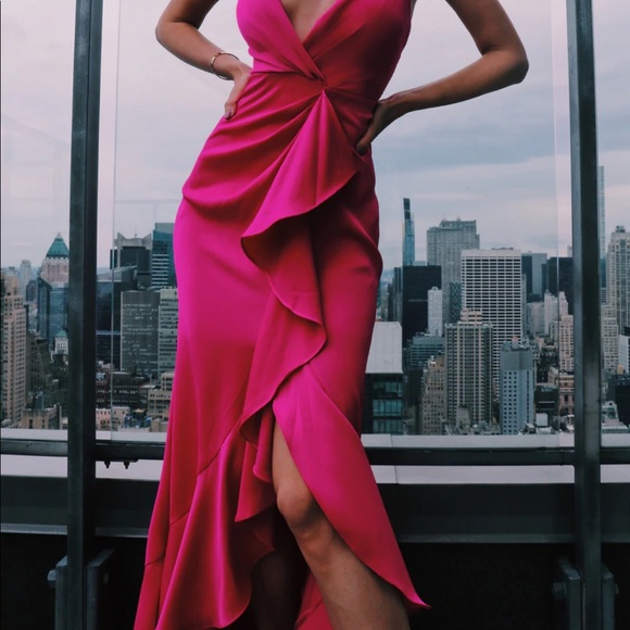 Jay Godfrey Elsie ruffle front gown in bright fuchsia. Size 00 - Picture 3 of 6